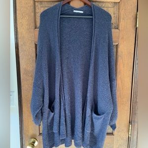 Tempo Paris Softest Longer one size cardigan Navy Merino Blend.